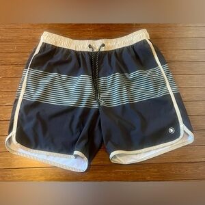 Jetty Men’s Swim Trunks Shorts size Large Grey Blue Tan Zip Pocket Zipper